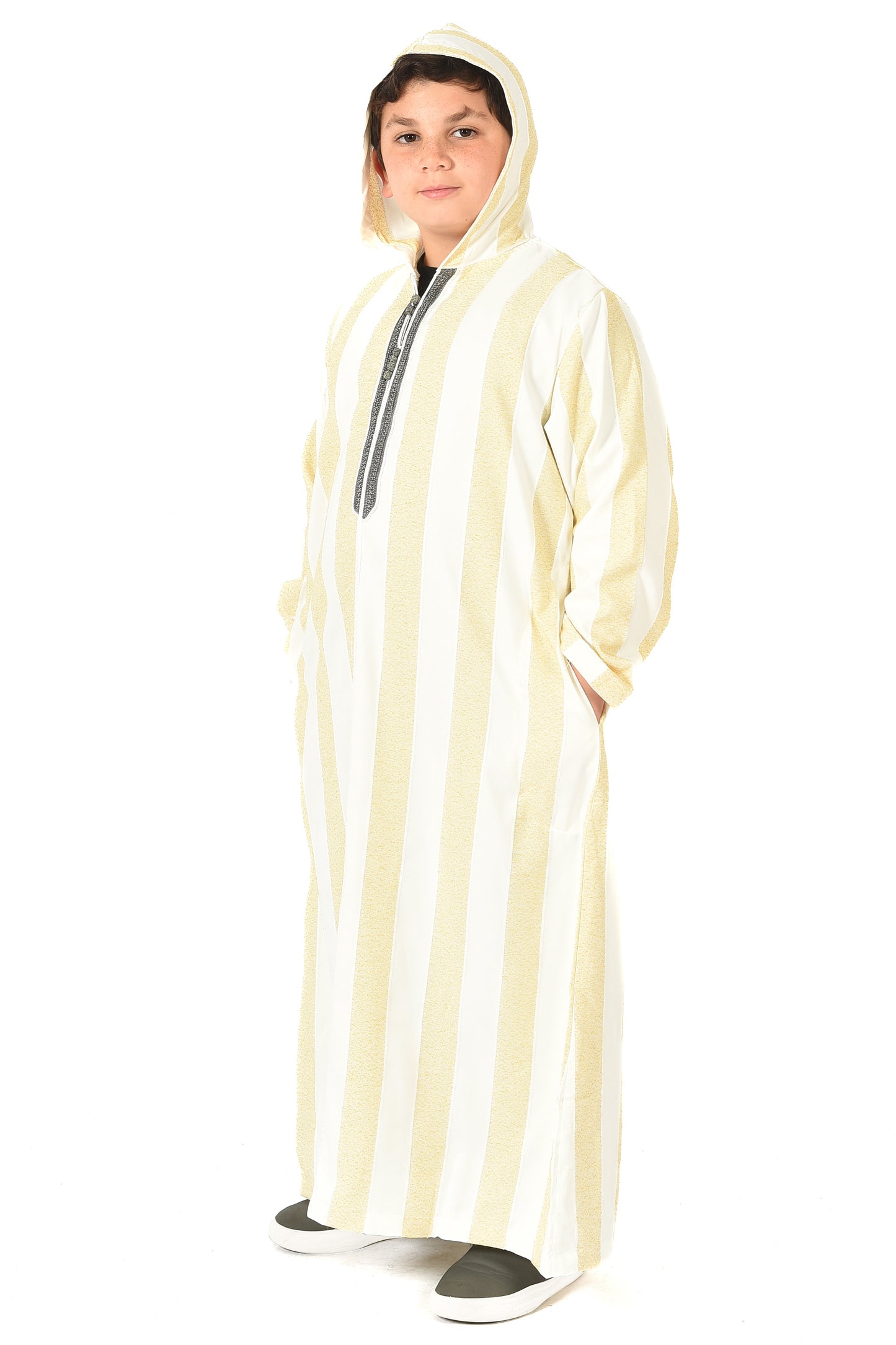 Focha Kids Hooded Thobe - Yellow Striped