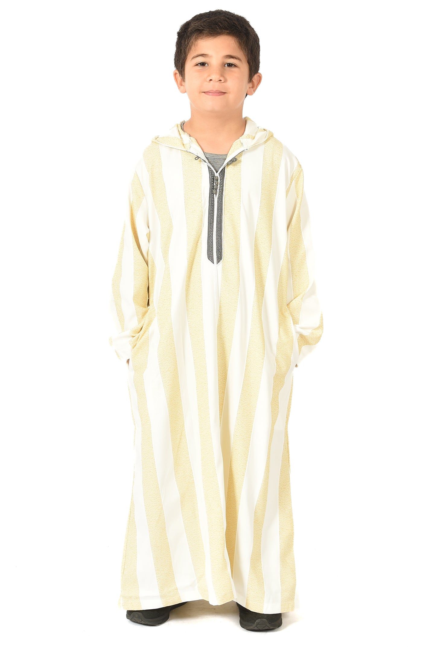Focha Kids Hooded Thobe - Yellow Striped