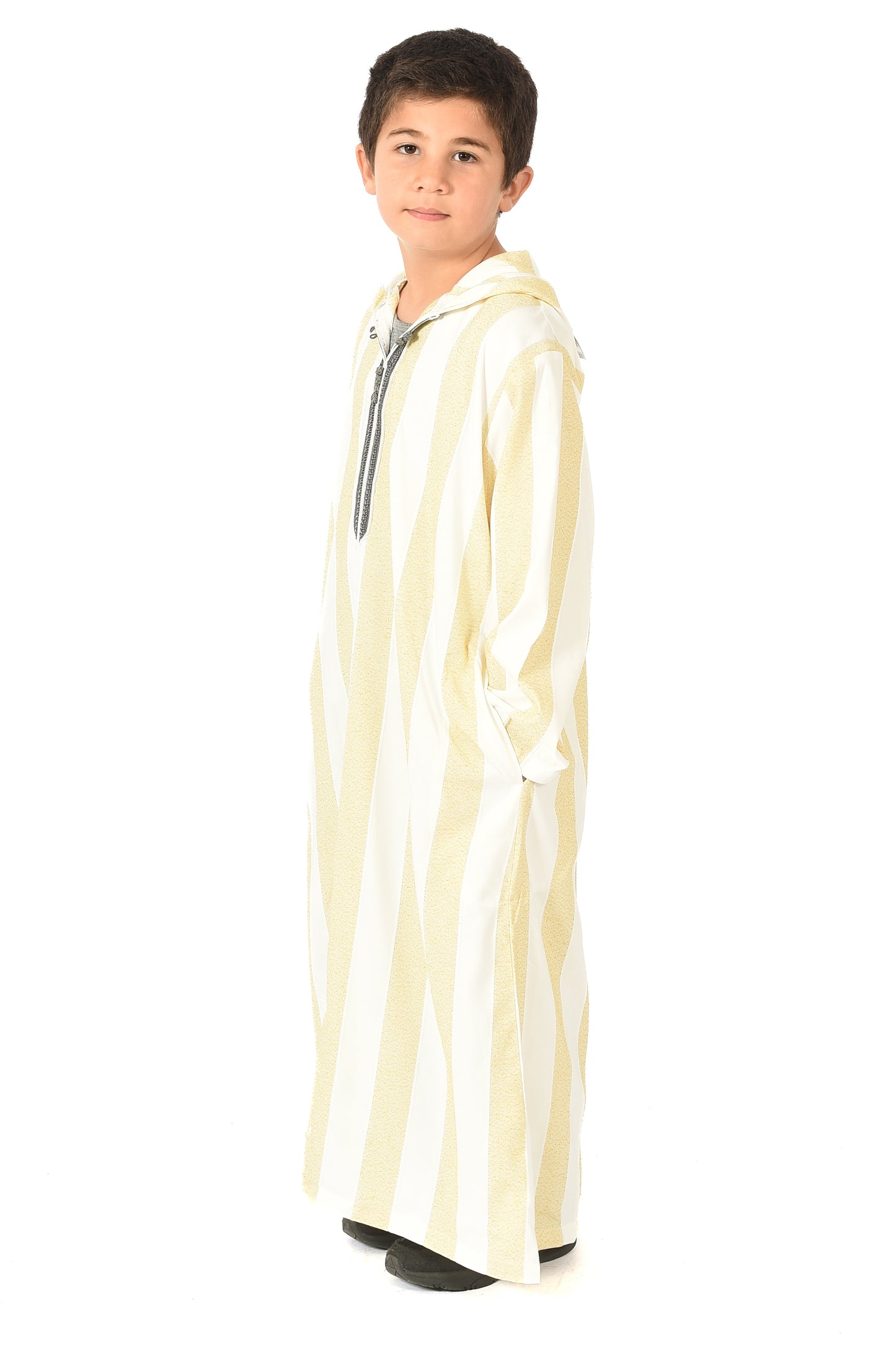 Focha Kids Hooded Thobe - Yellow Striped