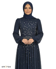 Black Iris Chiffon Overlay Diamante Maxi Dress with Tie Sleeves