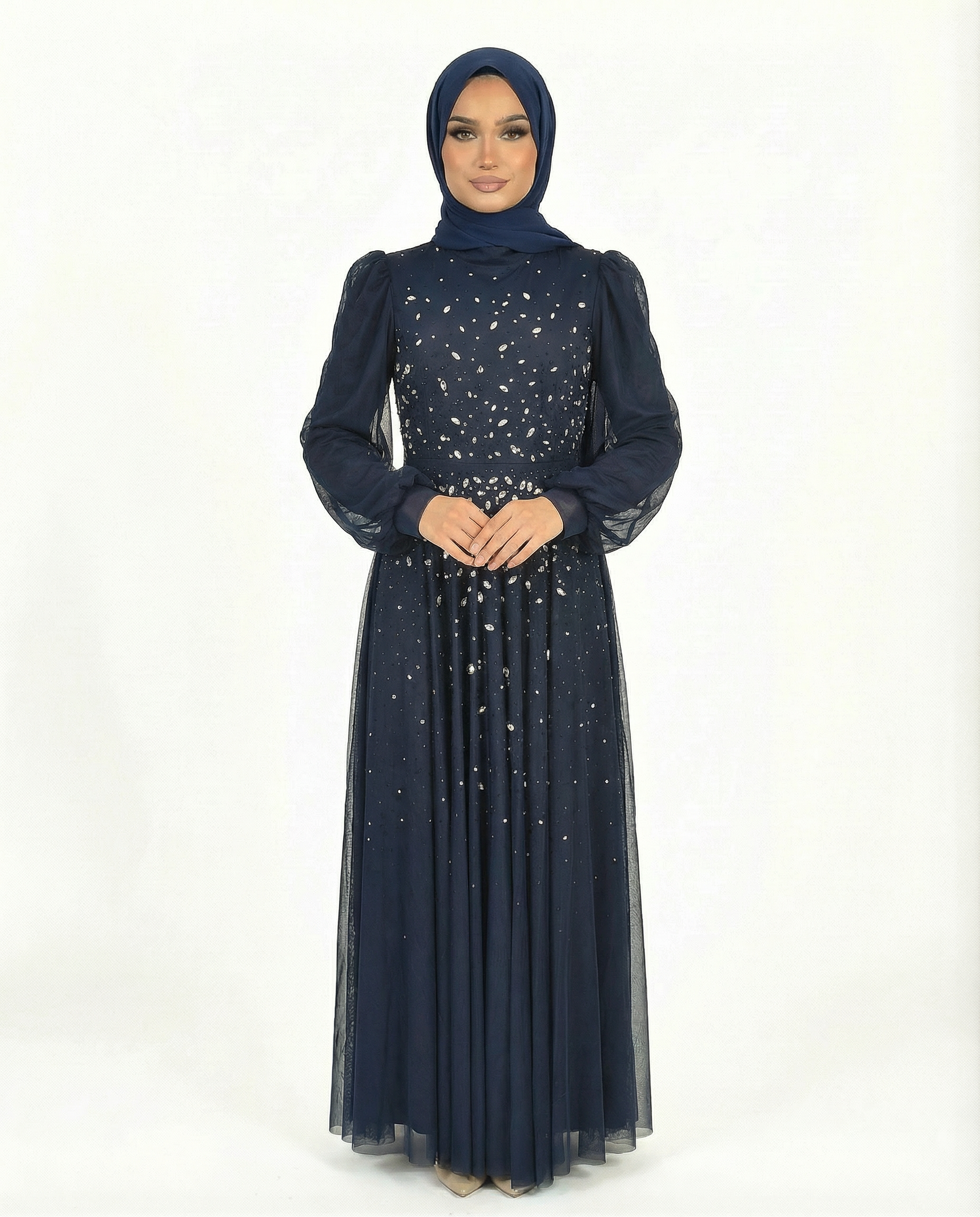 Black Iris Chiffon Overlay Diamante Maxi Dress with Tie Sleeves