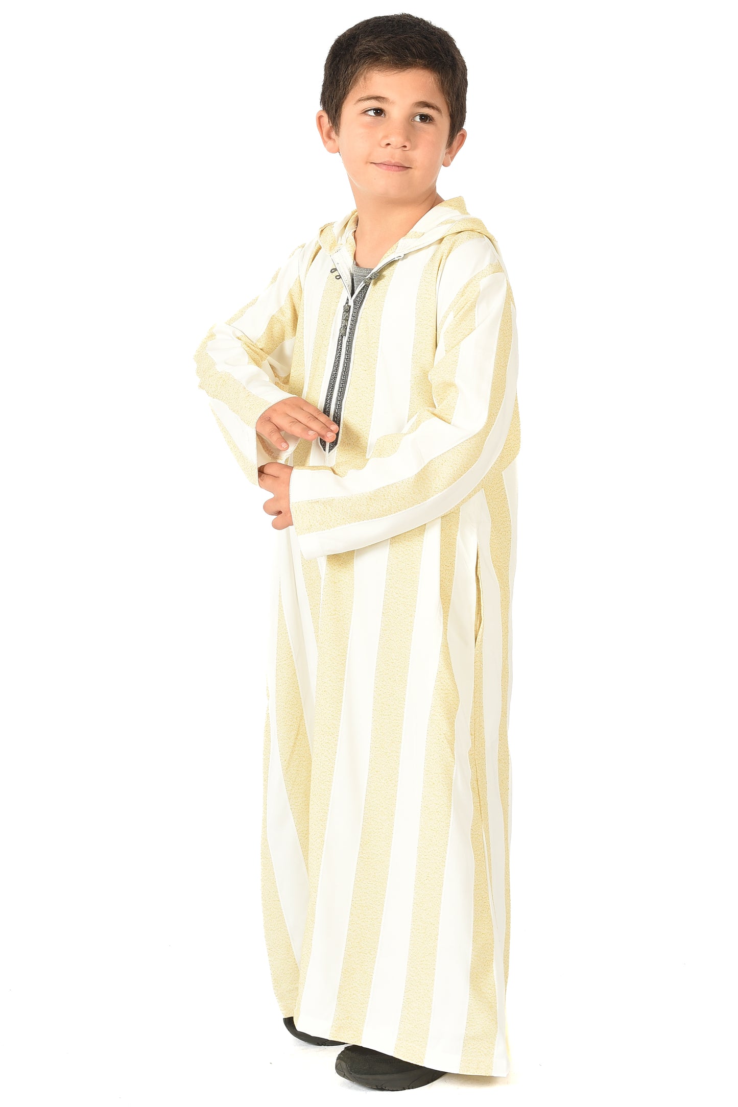 Focha Kids Hooded Thobe - Yellow Striped