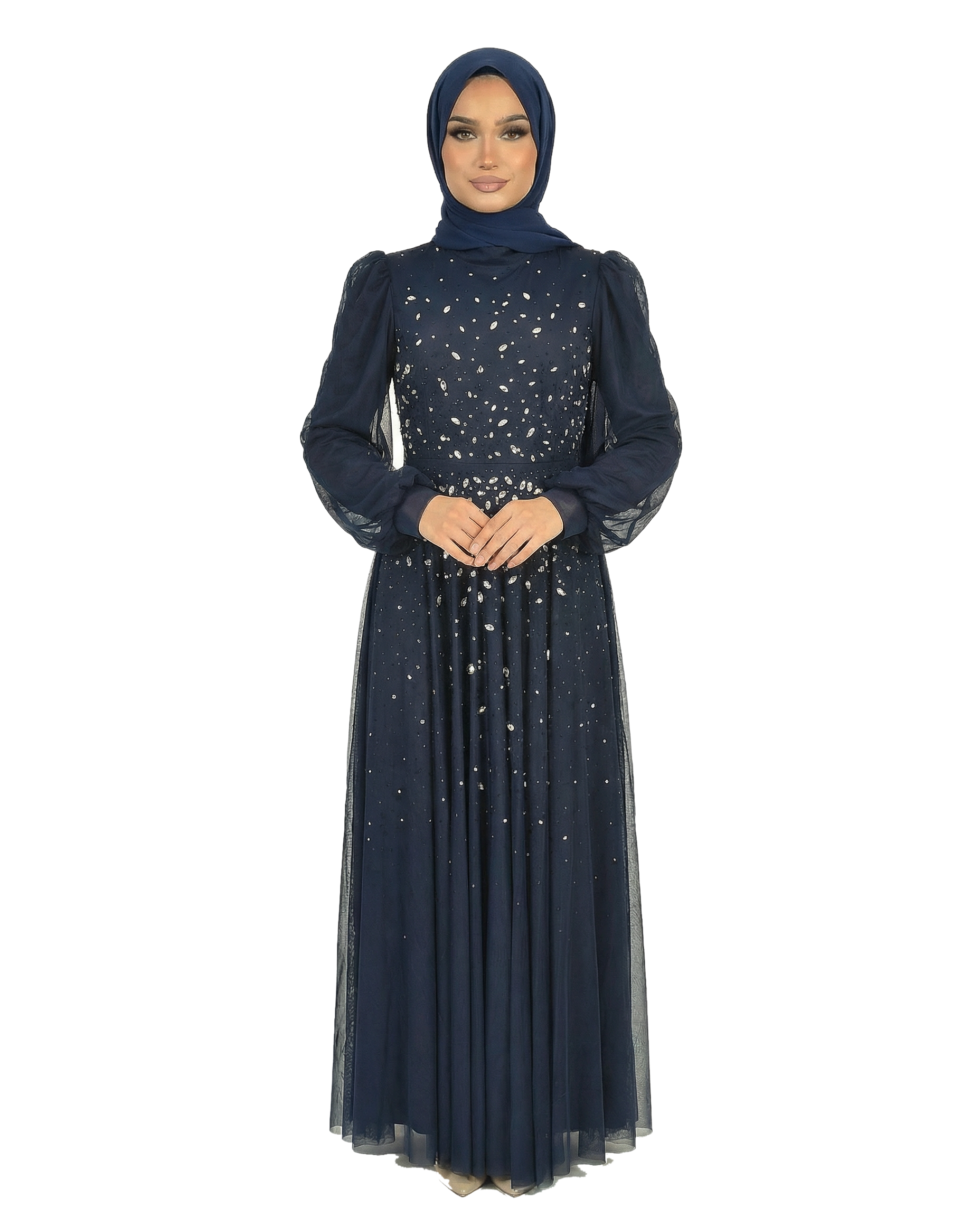 Black Iris Chiffon Overlay Diamante Maxi Dress with Tie Sleeves
