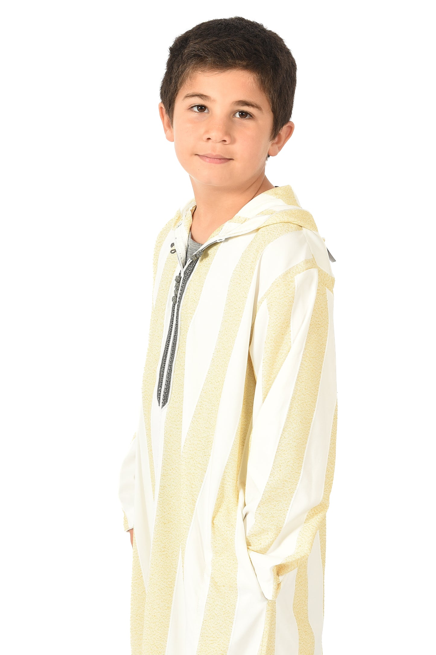 Focha Kids Hooded Thobe - Yellow Striped