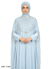 Blue Bel Elegant Embellished Open Abaya with Sheer Cape