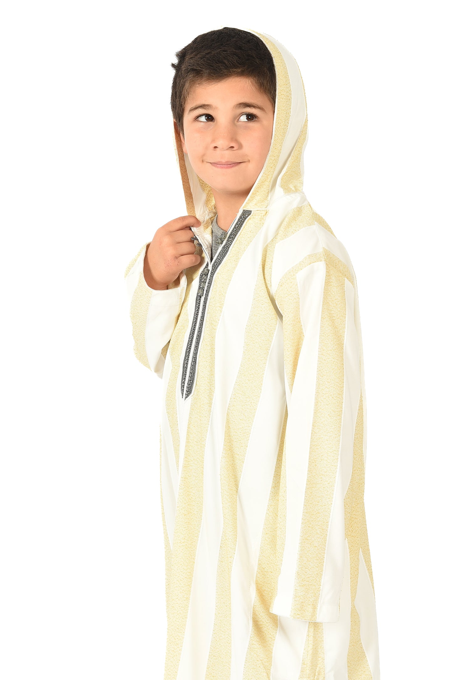 Focha Kids Hooded Thobe - Yellow Striped