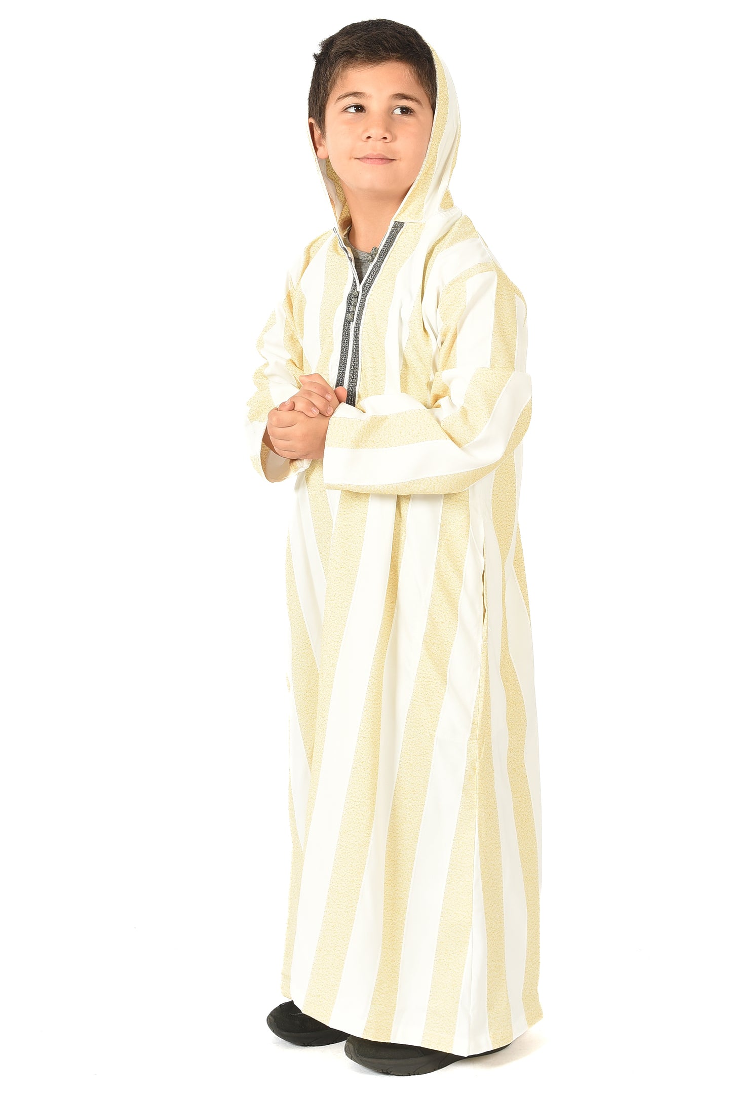 Focha Kids Hooded Thobe - Yellow Striped