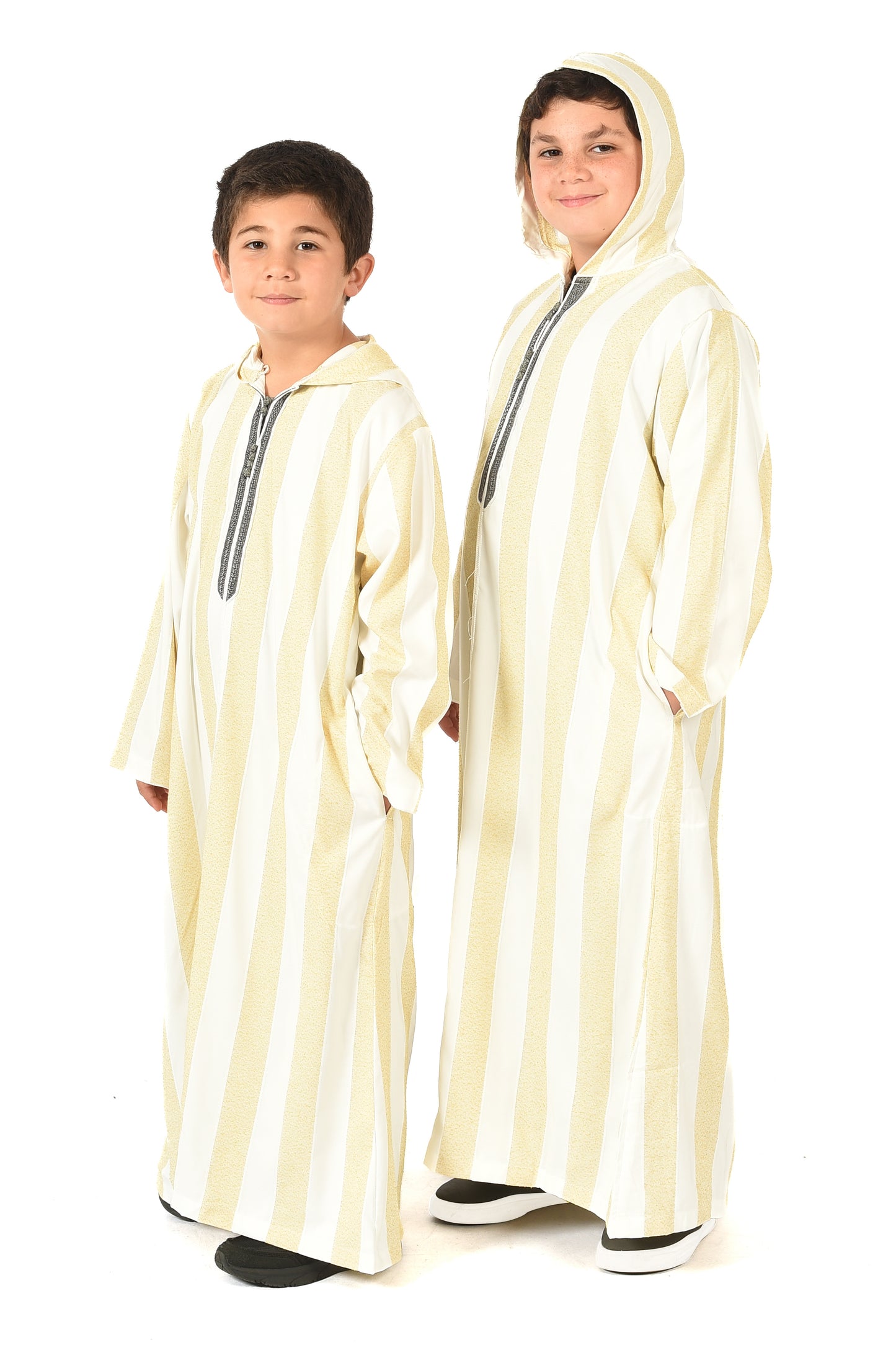 Focha Kids Hooded Thobe - Yellow Striped
