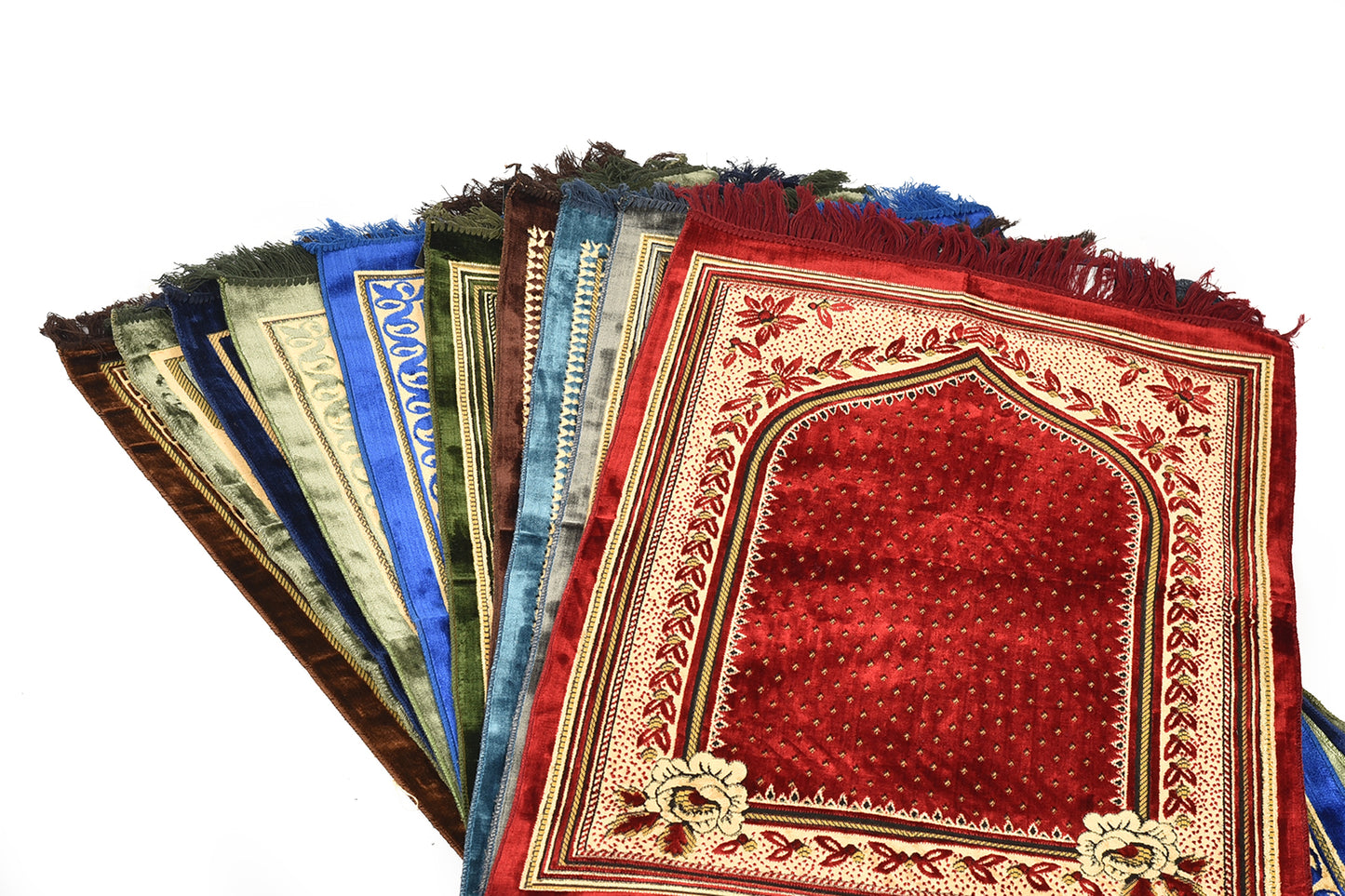 Premium Prayer Rug – Islamic Design with Gold Embroidery on Brown Background ( musallahs )