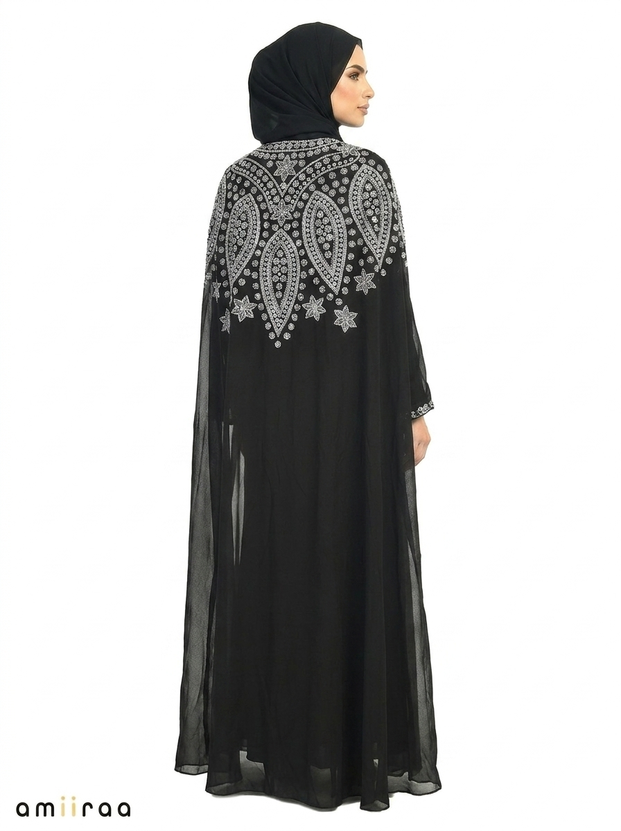 Tap Shoe Elegant Intricate Beaded Front Pattern Open Abaya