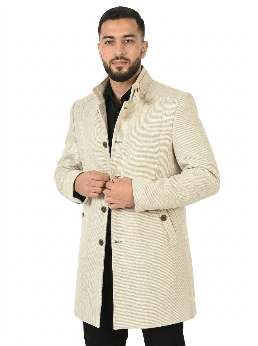 Simply Taupe Men’s Premium Turkish High Collar Overcoat