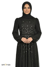 Meteorite Chiffon Overlay Diamante Maxi Dress with Tie Sleeves