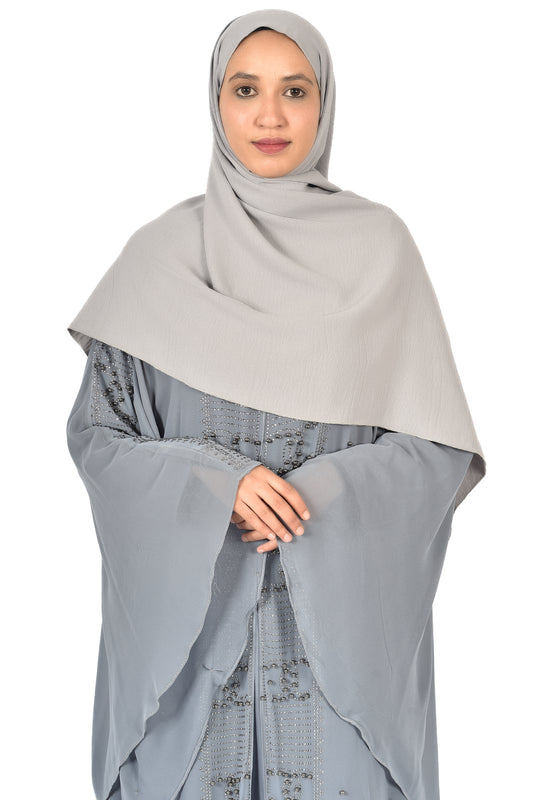 Layered Grey Chiffon Abaya with Pearl Embellishments ( ladies abaya )