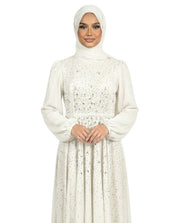 Diaphonous Chiffon Overlay Diamante Maxi Dress with Tie Sleeves