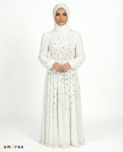 Diaphonous Chiffon Overlay Diamante Maxi Dress with Tie Sleeves