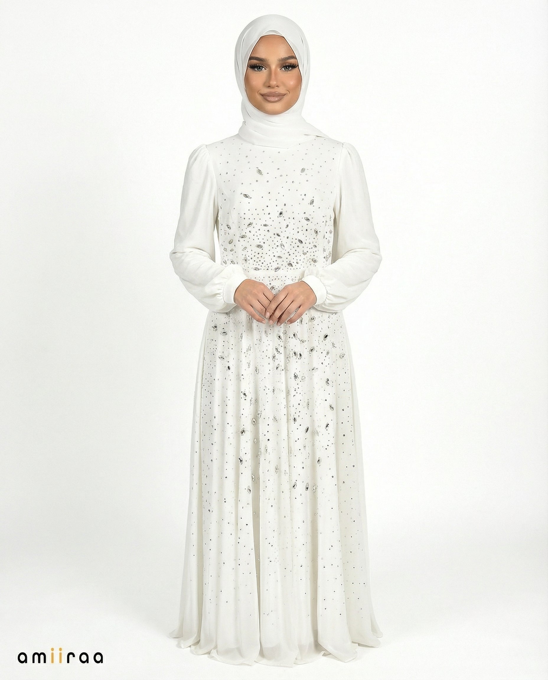 Diaphonous Chiffon Overlay Diamante Maxi Dress with Tie Sleeves