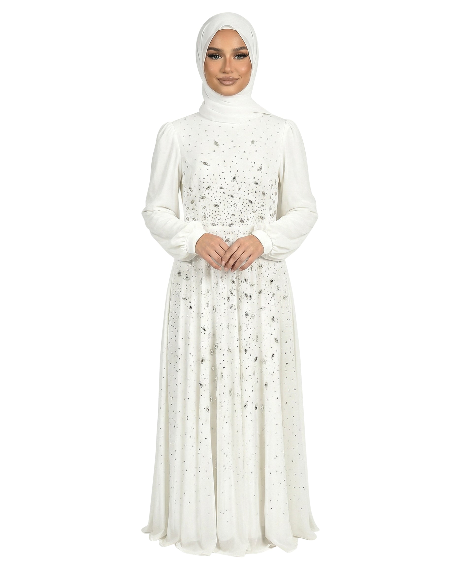 Diaphonous Chiffon Overlay Diamante Maxi Dress with Tie Sleeves