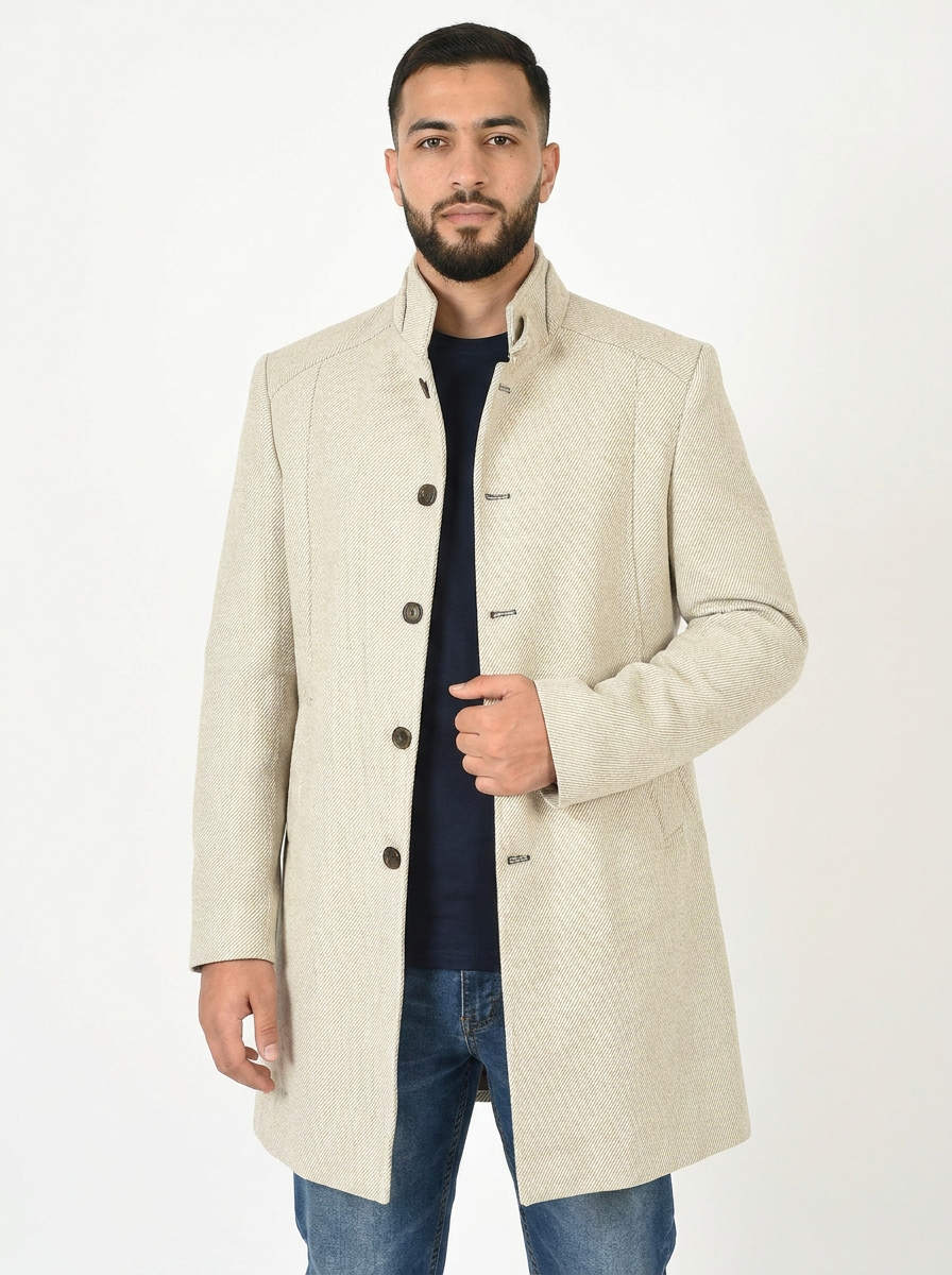Simply Taupe Men’s Premium Turkish High Collar Overcoat