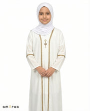 Bit of Blue Girls Elegant Open Abaya with Gold Trim Detailing