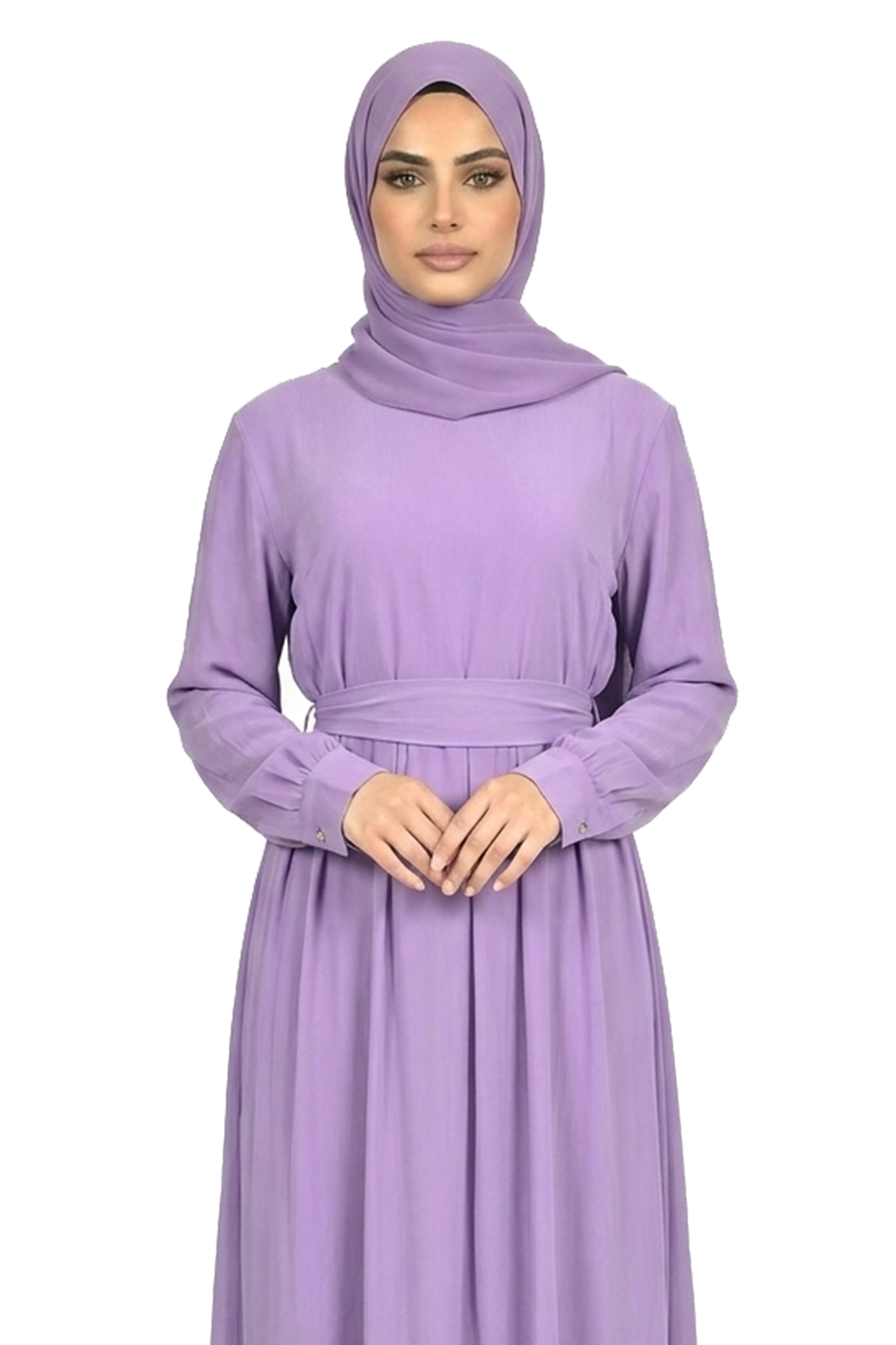 Grape Compote Women’s Elegant Maxi Abaya Dress with Waist Belt