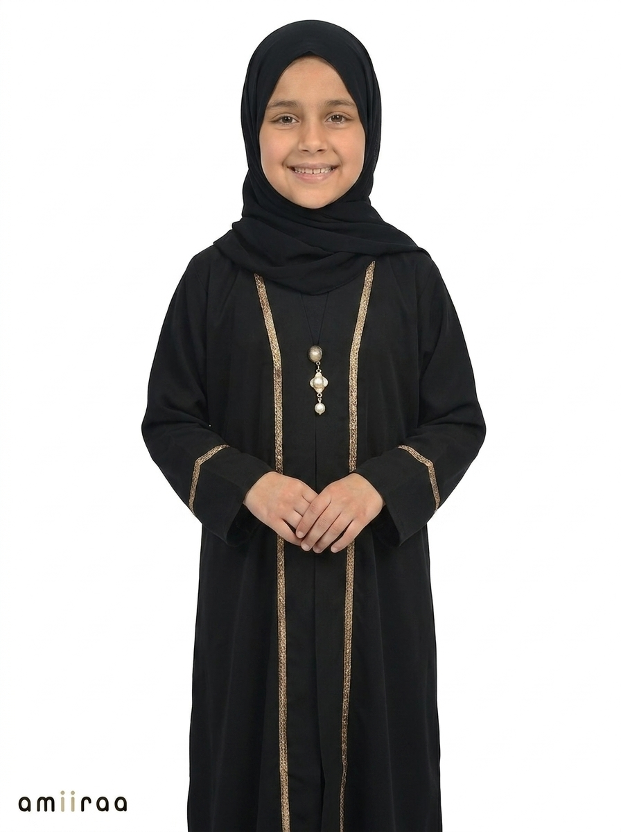 Tap Shoe Saudi Abaya with Gold Trim Detailing