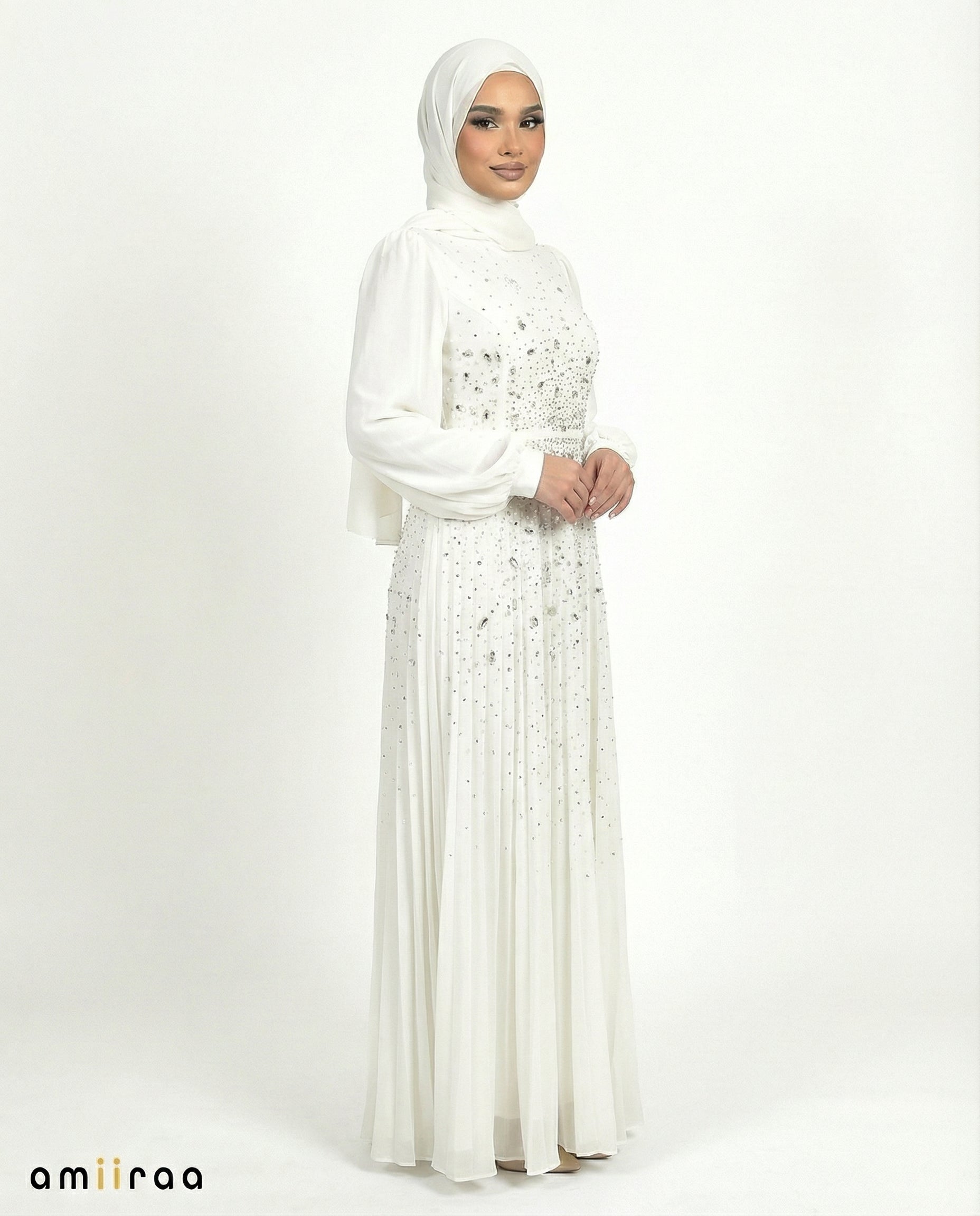 Diaphonous Chiffon Overlay Diamante Maxi Dress with Tie Sleeves