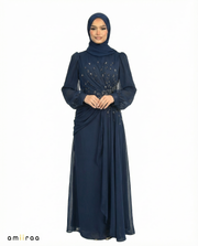 Chiffon Diamante Maxi Dress with Side Twist Detail - Black Iris