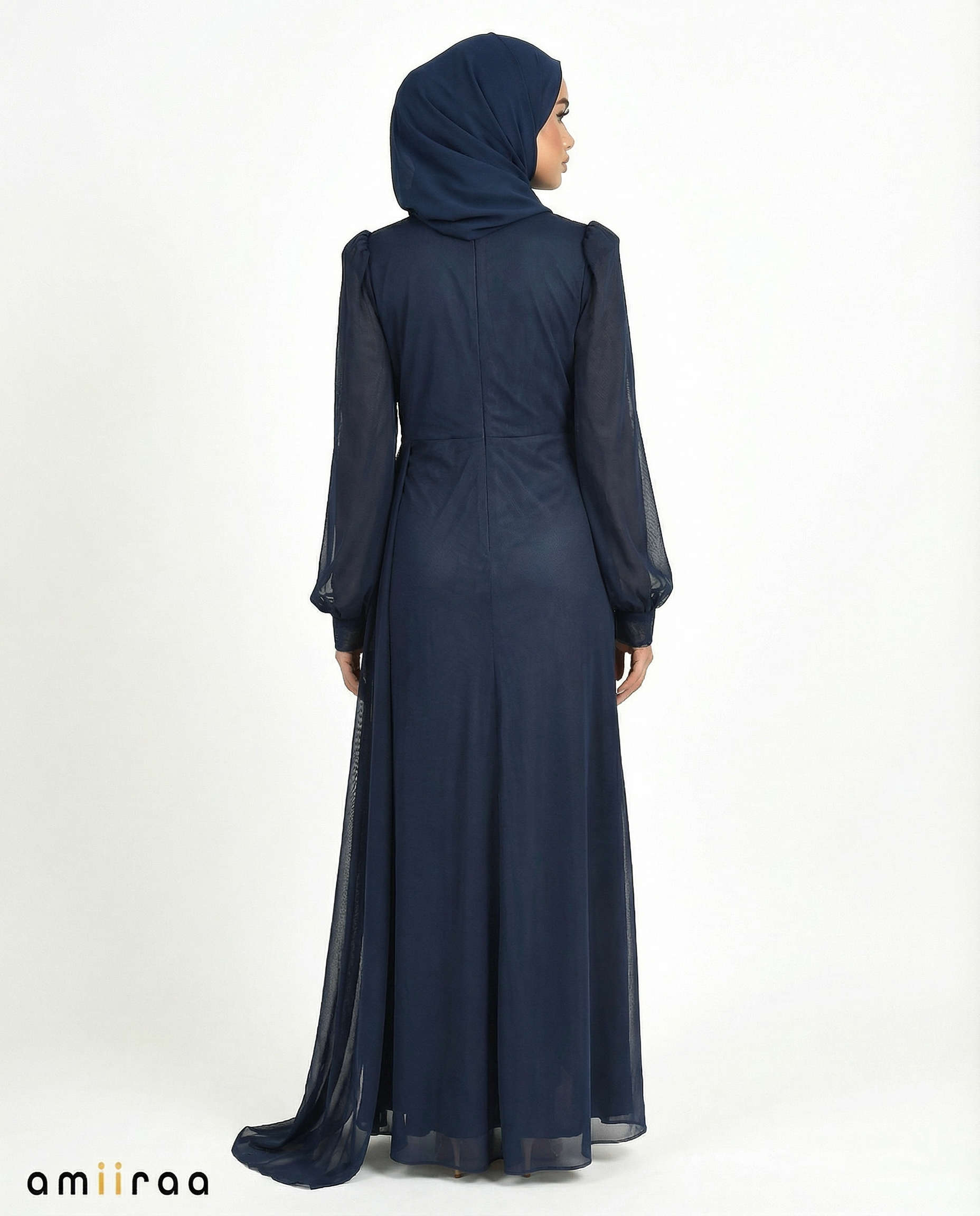 Chiffon Diamante Maxi Dress with Side Twist Detail - Black Iris