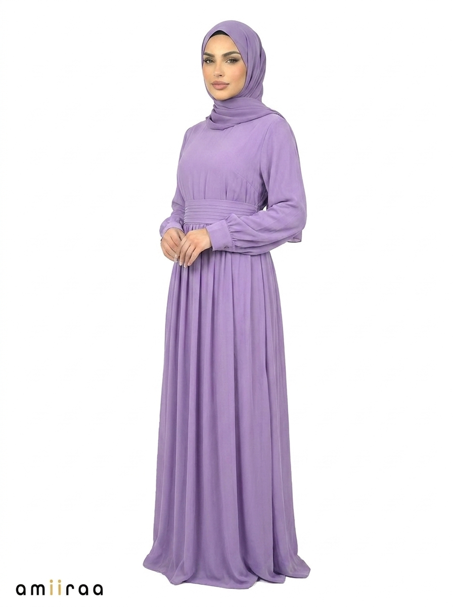 Grape Compote Women’s Elegant Maxi Abaya Dress with Waist Belt