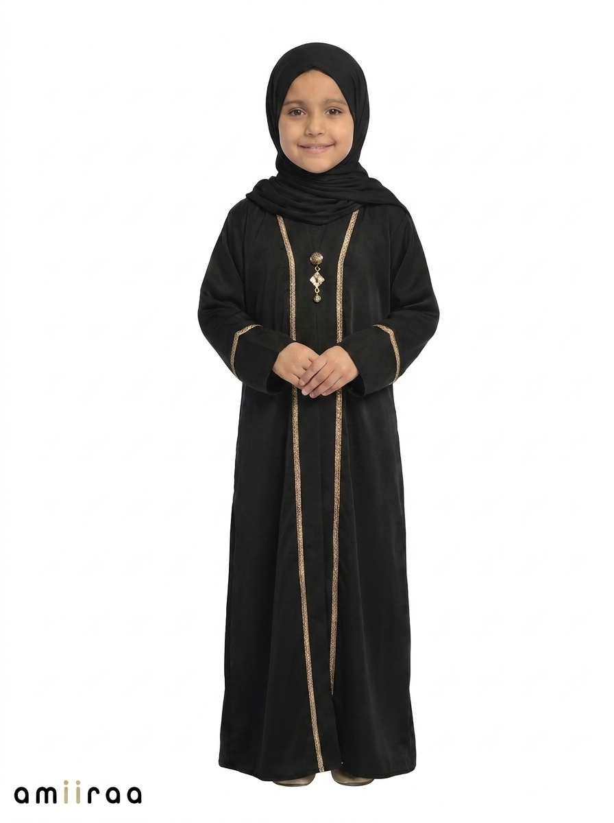 Tap Shoe Saudi Abaya with Gold Trim Detailing