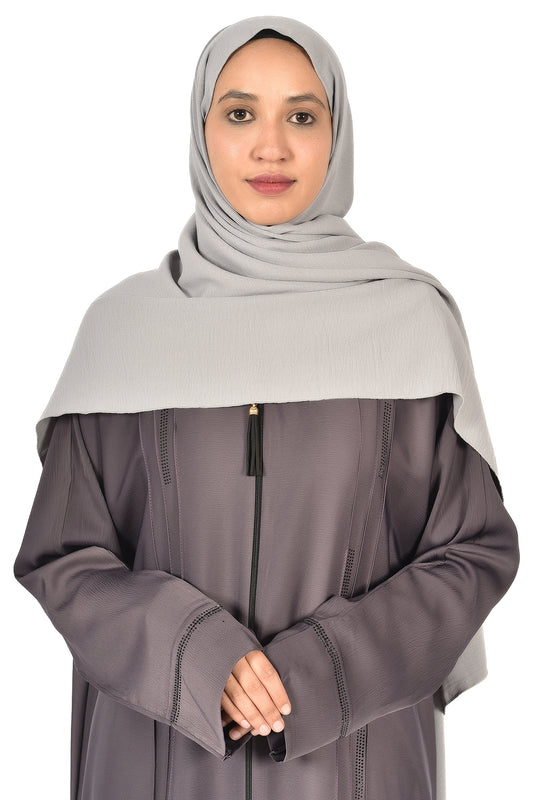 Grey Abaya with Subtle Details & Front Zipper – Elegant Everyday Look ( ladies abaya )