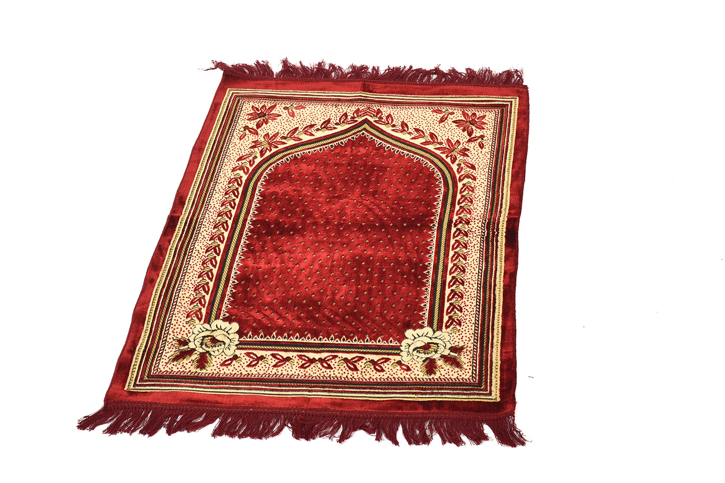 Luxury Prayer Rug – Elegant Floral Design in Deep Red with Gold Accents ( musallahs )