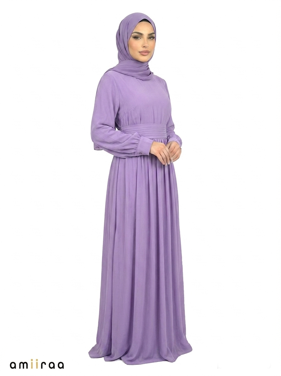 Grape Compote Women’s Elegant Maxi Abaya Dress with Waist Belt