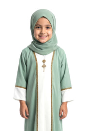 Bery Green Elegant Open Abaya with Gold Trim Detailing