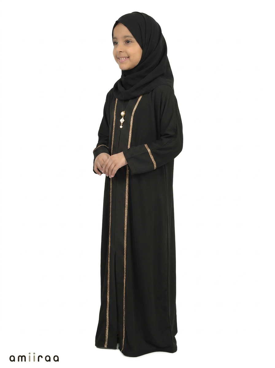 Tap Shoe Saudi Abaya with Gold Trim Detailing