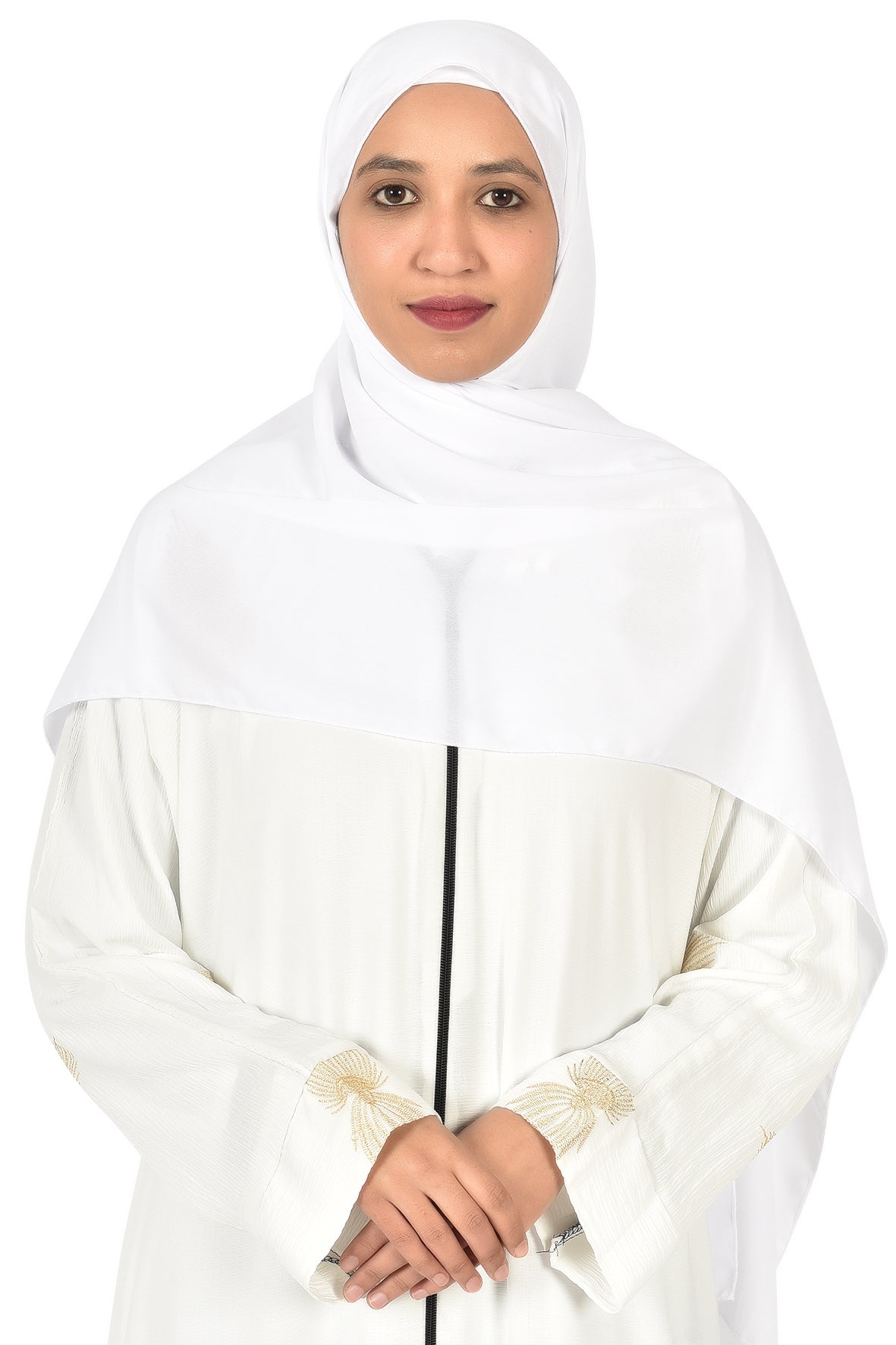 Elegant White Abaya with Gold Embroidery ( ladies abaya )