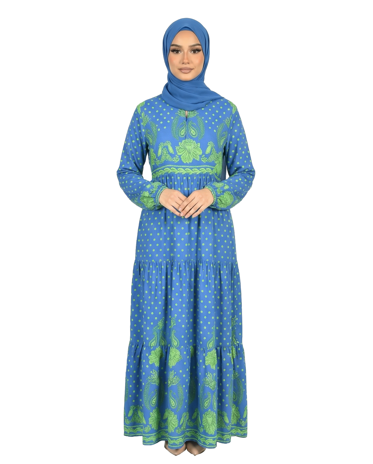 Sodalite Blue Bohemian Floral Modest Maxi Dress