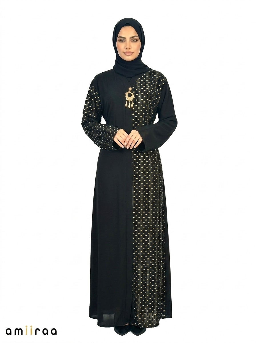 Women’s Elegant Black & Gold Printed Abaya