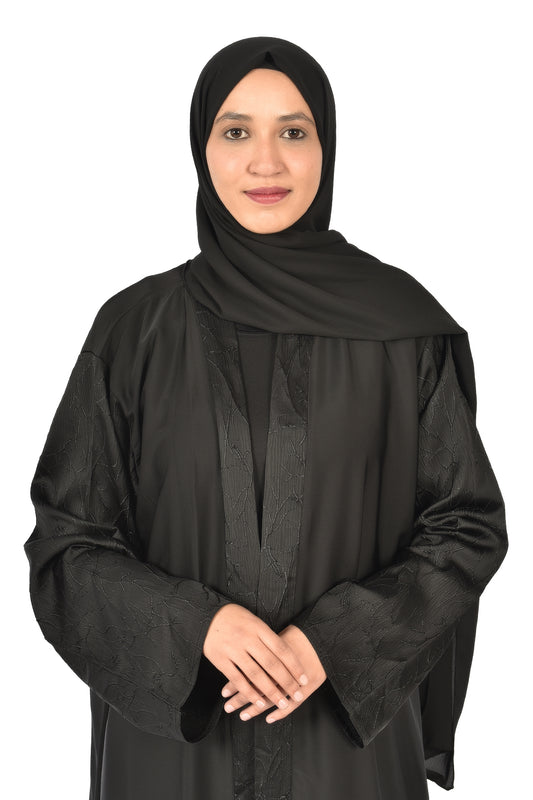 Classic Black Abaya with Subtle Embroidery on Sleeves and Edges – Everyday Elegance (ladies abaya )