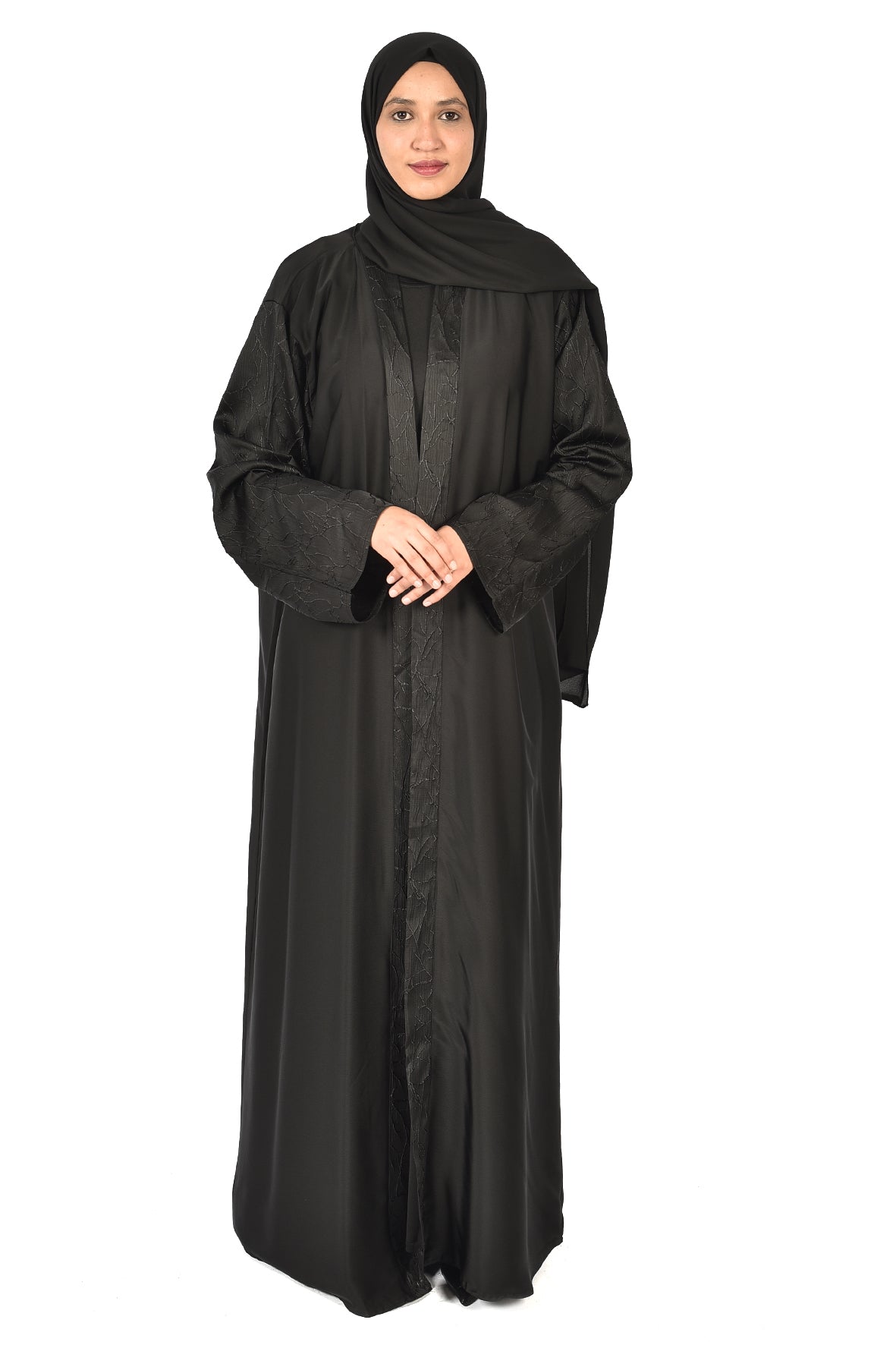 Classic Black Abaya with Subtle Embroidery on Sleeves and Edges – Everyday Elegance (ladies abaya )