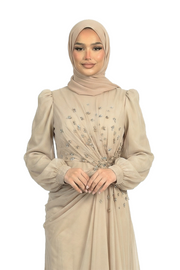 Chiffon Diamante Maxi Dress with Side Twist Detail - Sheep Skin