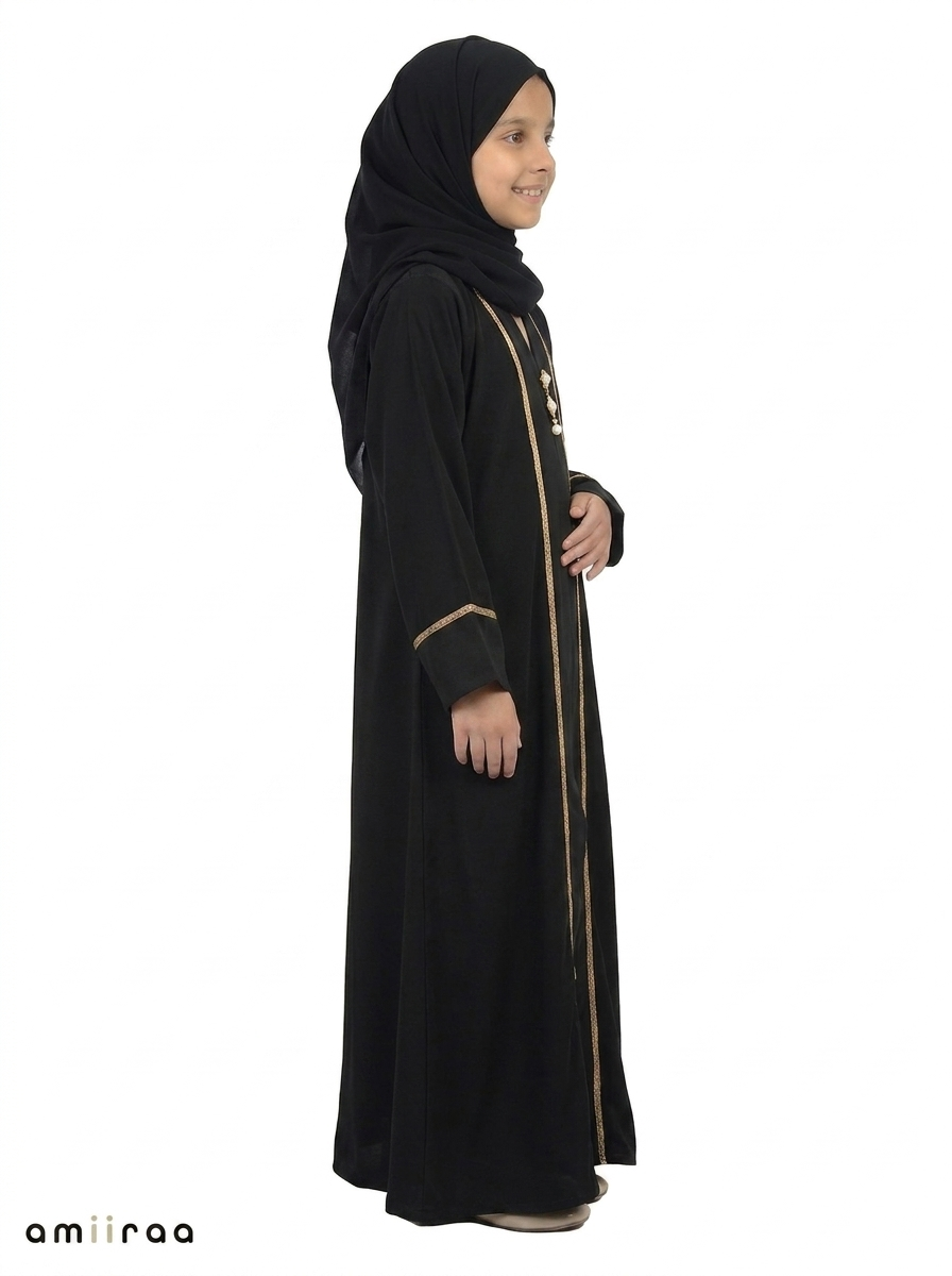 Tap Shoe Saudi Abaya with Gold Trim Detailing