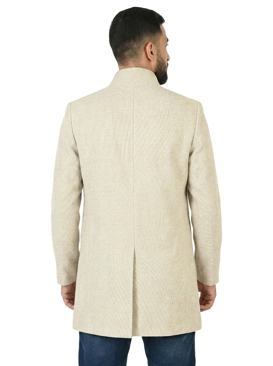 Simply Taupe Men’s Premium Turkish High Collar Overcoat