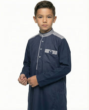 Twilight Blue Emirati Panel Collar Thobe with Chest Pocket