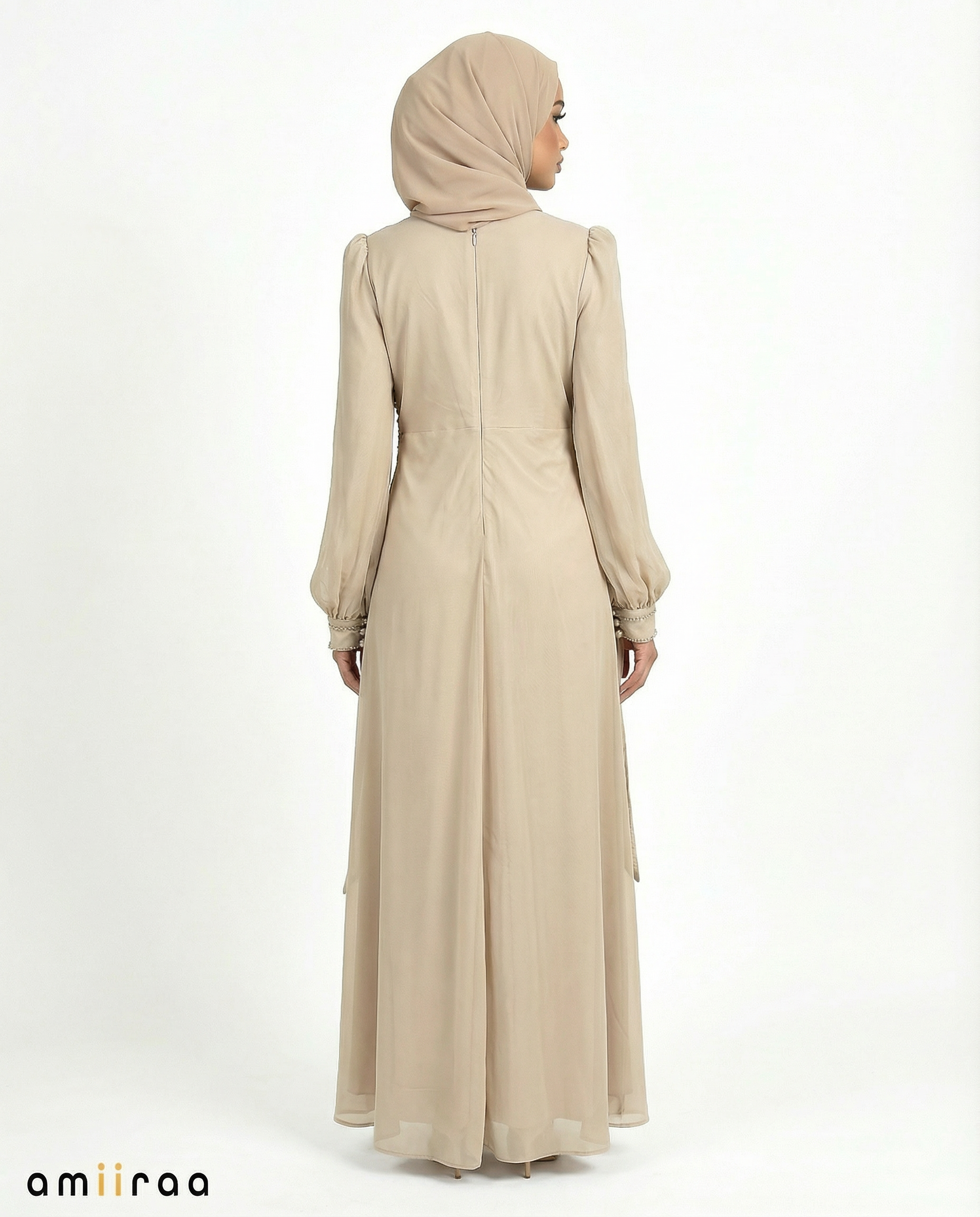 Chiffon Diamante Maxi Dress with Side Twist Detail - Sheep Skin