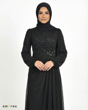 Chiffon Diamante Maxi Dress with Side Twist Detail - Meteorite