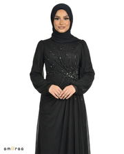 Chiffon Diamante Maxi Dress with Side Twist Detail - Meteorite