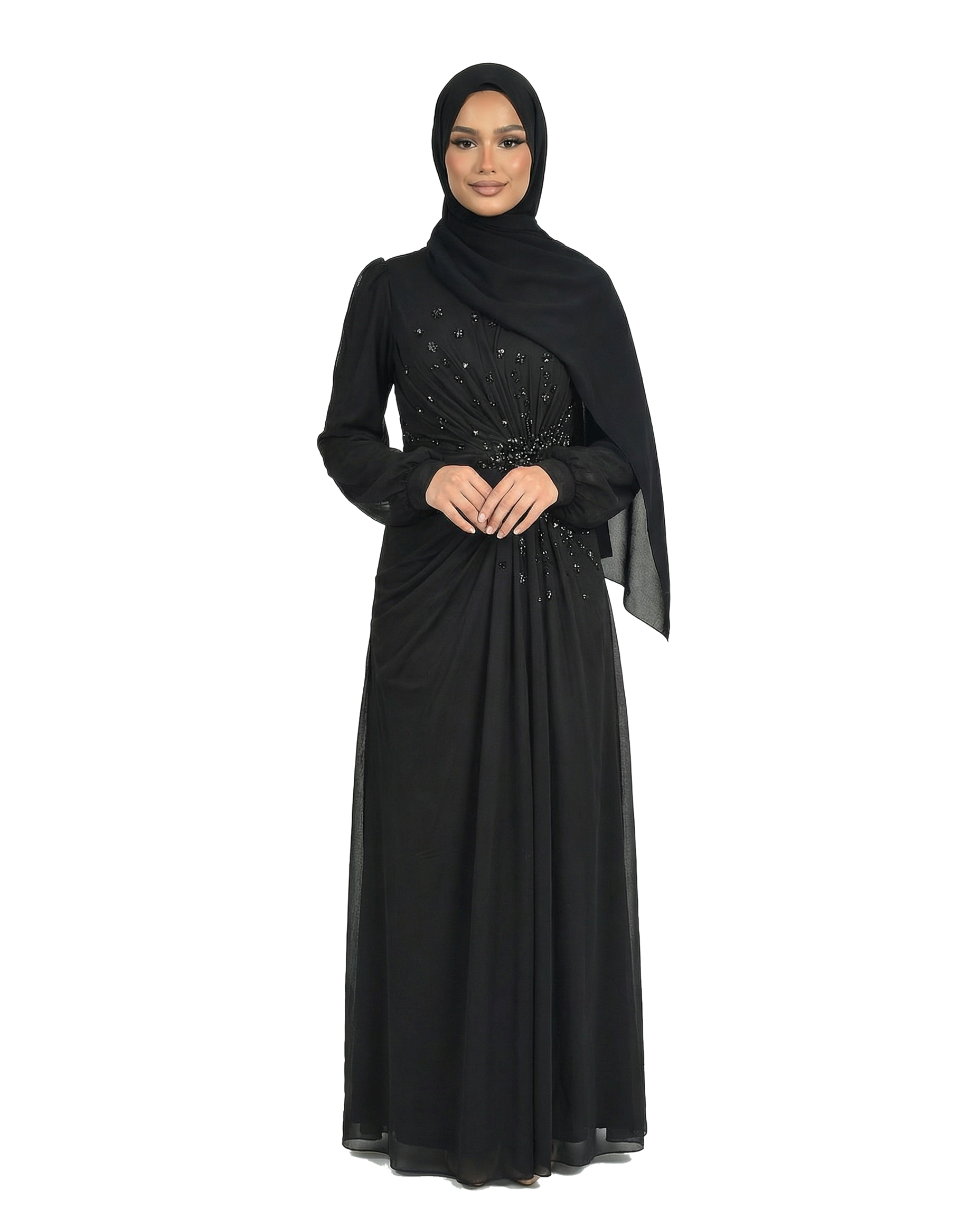 Chiffon Diamante Maxi Dress with Side Twist Detail - Meteorite