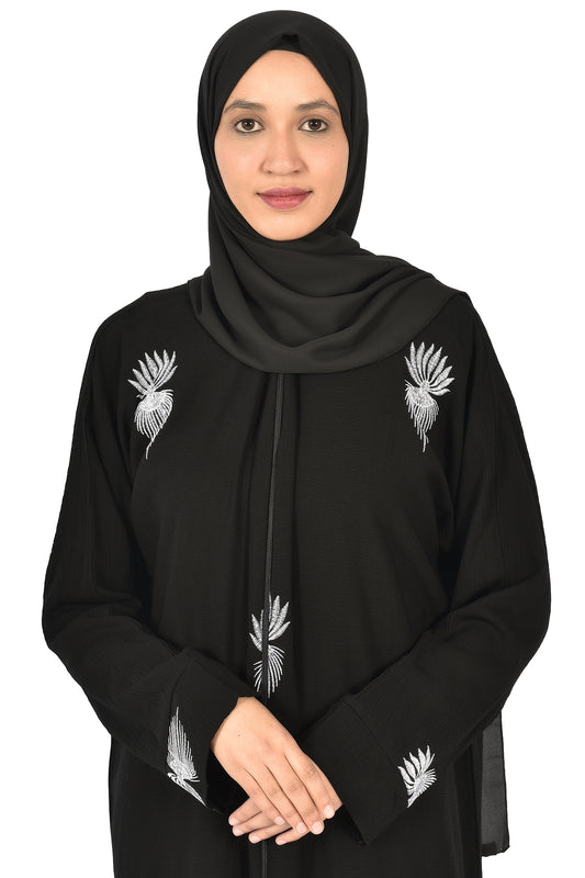 Black Abaya with Delicate White Embroidery – Effortless Elegance for Everyday Wear ( ladies abaya )