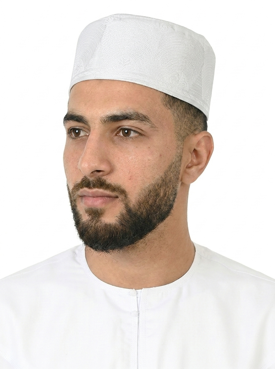 White Premium Embroidered Omani Fez